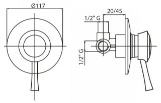 Встраиваемый однорычажный смеситель для душа, золото Cezares GIUBILEO-DIM-03/24